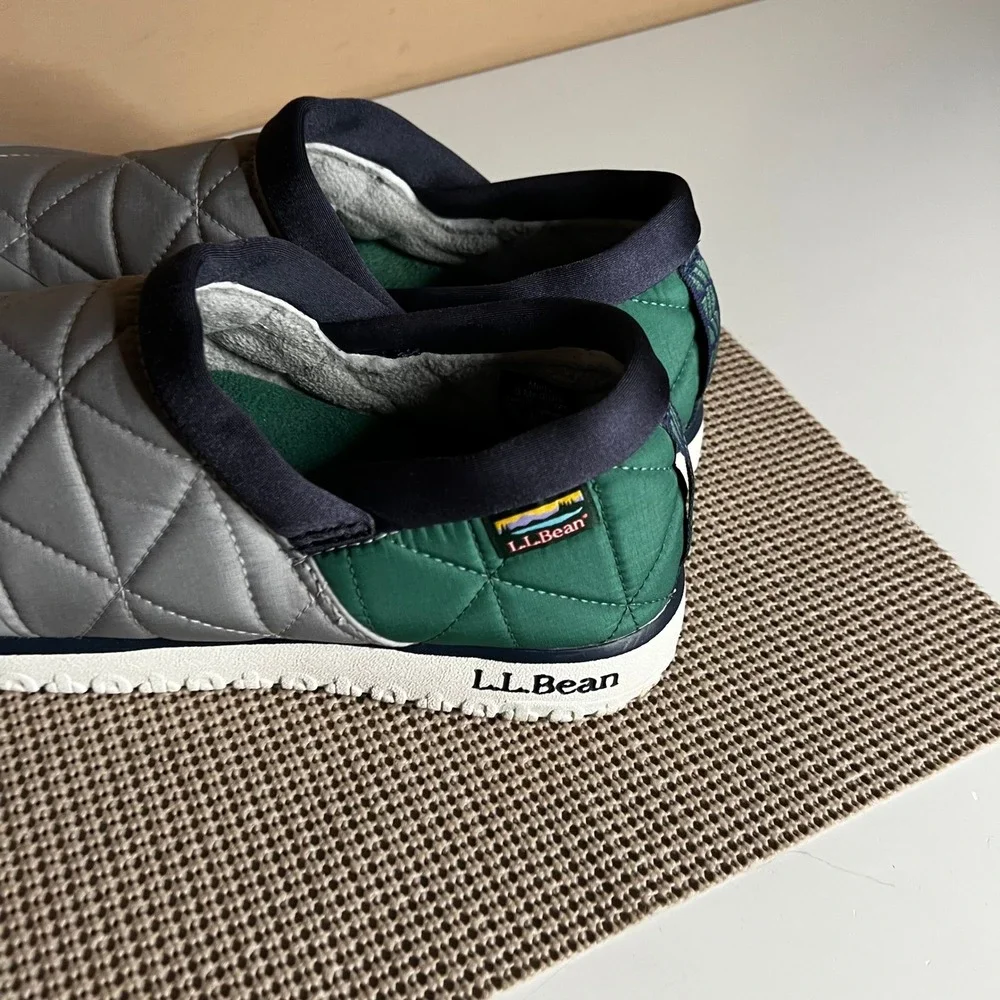 LL Bean Mountain Slippers Mens 9 Gray Green Quilted Insulated Slip On 511763